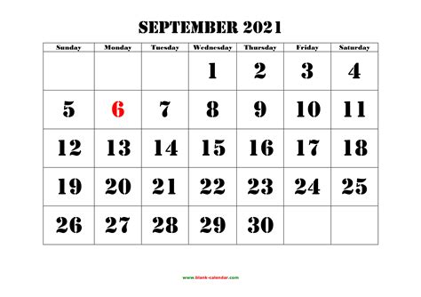 Printable September Calendar 2021